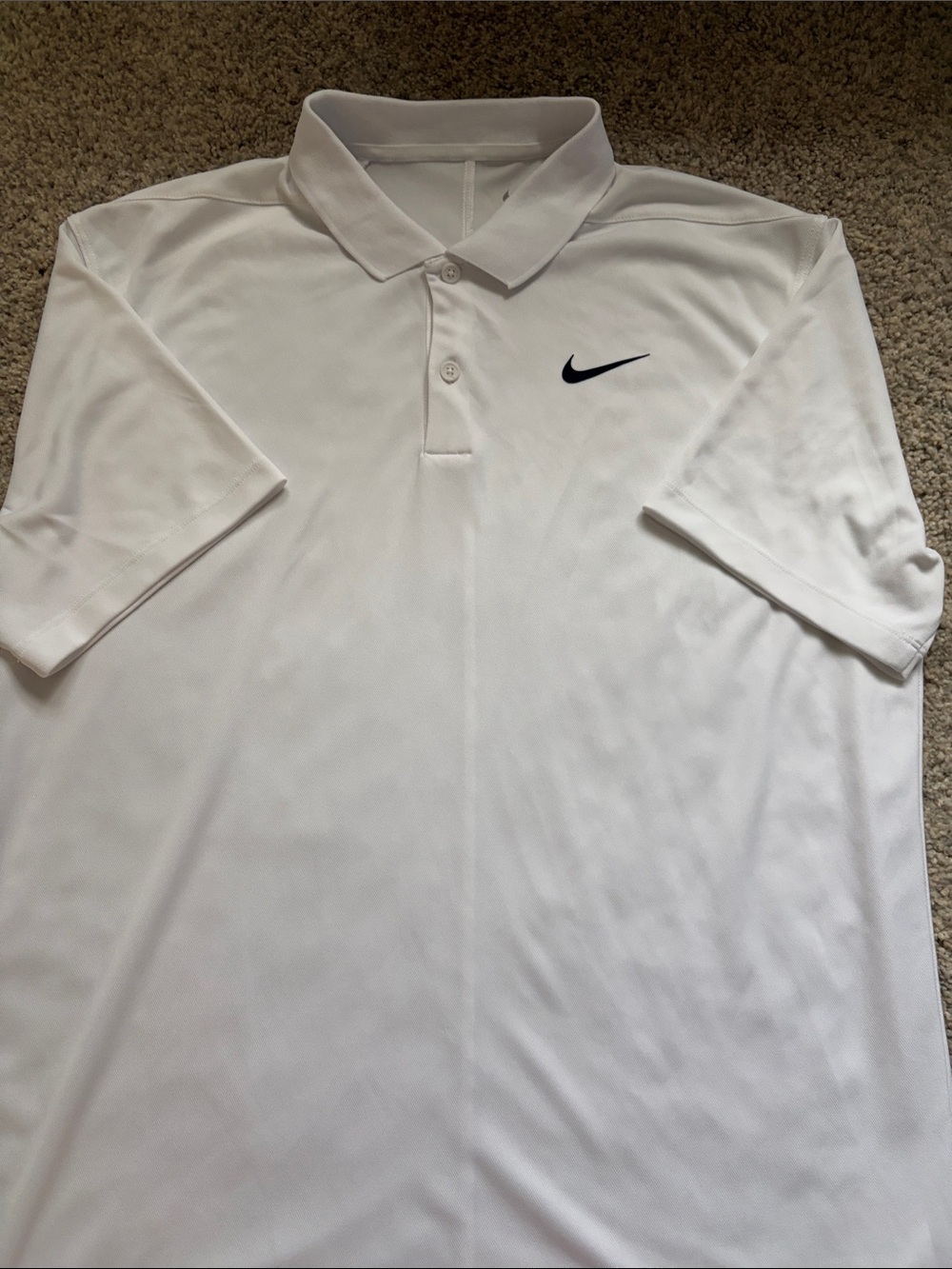 Nike Men's White Polo with Black Swoosh Size Medium Dri-fit
